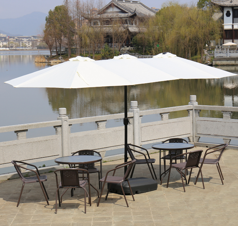 Triple Khaki Outdoor Umbrella