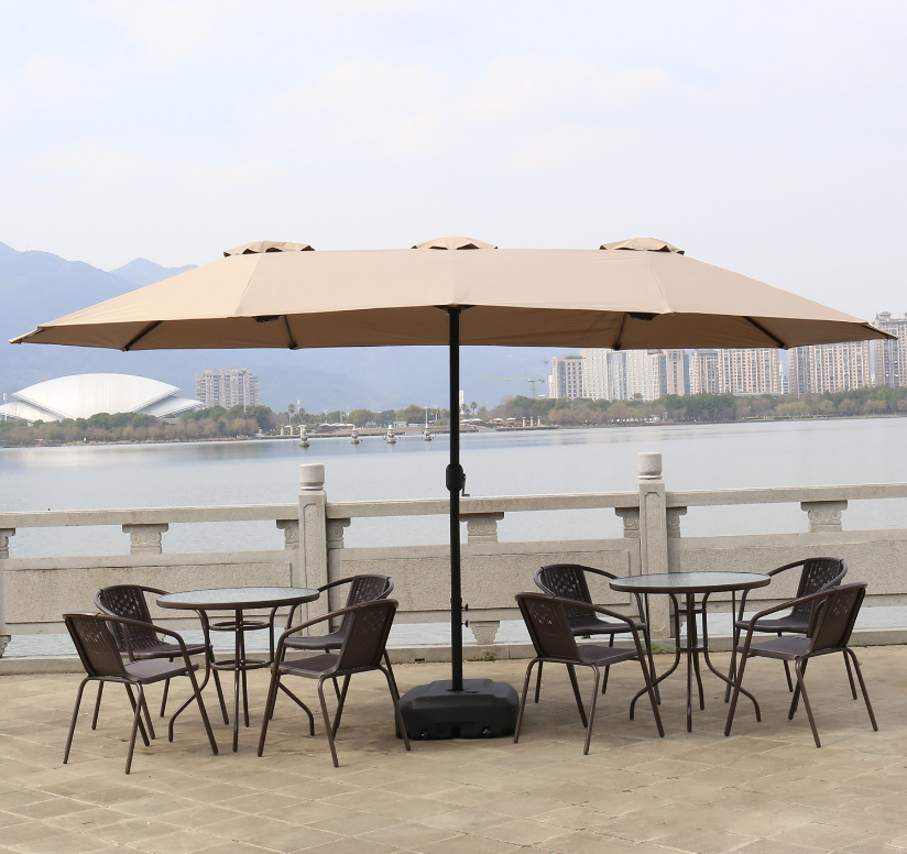 Triple Khaki Outdoor Umbrella